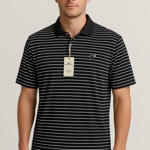 Vineyard Vines Mens Polo Size 2XL Performance Shirt Black/White Stripe Preppy